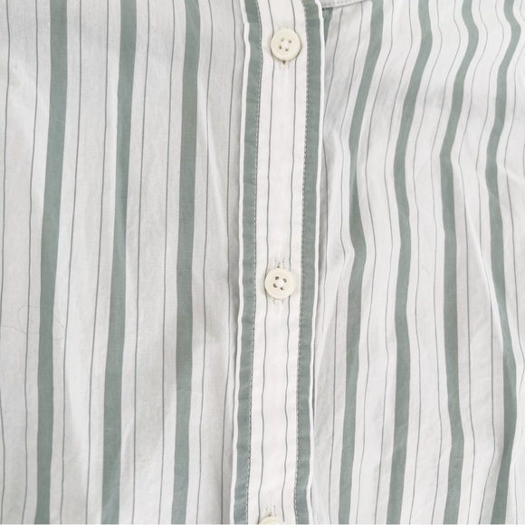 J. CREW Classic-fit collarless puff-sleeve shirt in green stripe, Size 4 - Picture 5 of 7